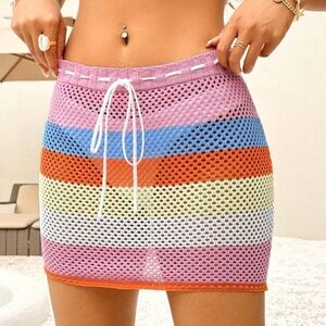 Crochet knit handmade cover up skirt striped pastel show me your mumu Showpo pq